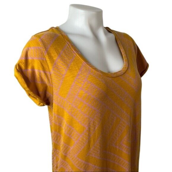 Prana Bon Vivante T-Shirt Dress Pink & Orange Geometric Print With Pockets - Picture 11 of 13